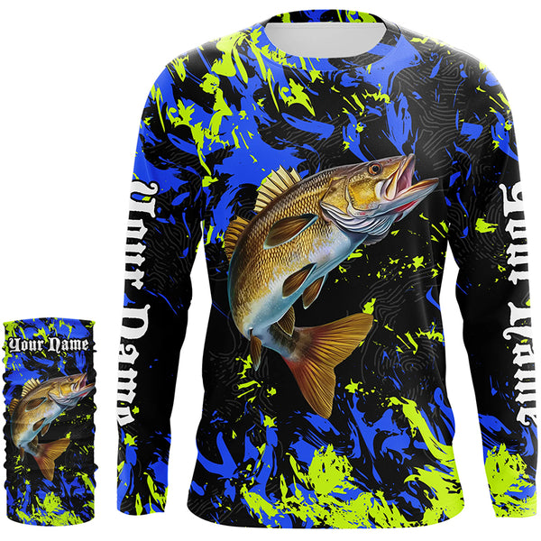 Walleye fishing green blue camo Custom UV protection performance long sleeve fishing shirt jerseys NQS7107