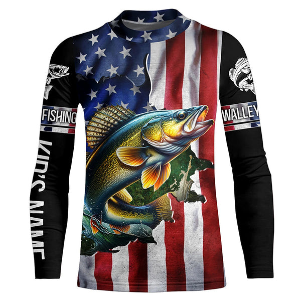 Walleye fishing American Flag Patriotic Fourth of July personalized Walleye fishing tournament shirts NQS5121