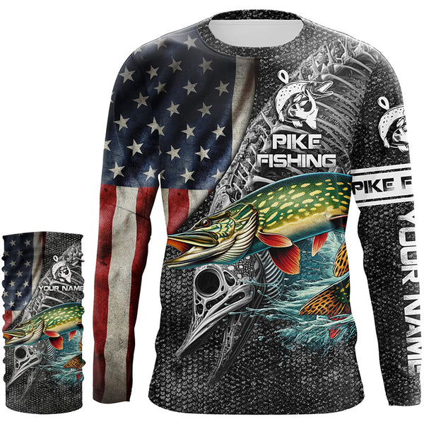 Northern Pike Fishing American Flag Custome Name 3D All Over Printed Shirts Personalized Fishing gift NQS339