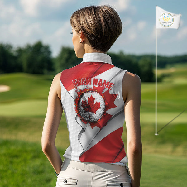 Canadian Flag Women Golf sleeveless Polo Shirt Custom team golf jerseys, patriotic golf shirts NQS9929