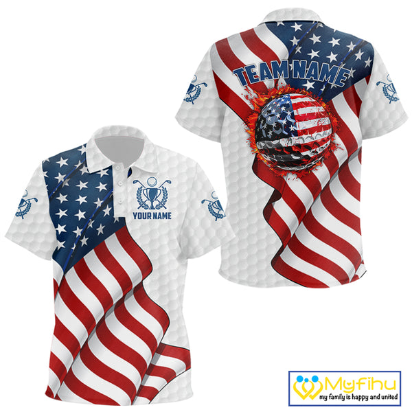 American Flag Golf Polo Shirts For Kid Custom team golf jerseys, patriotic golf shirts NQS9930