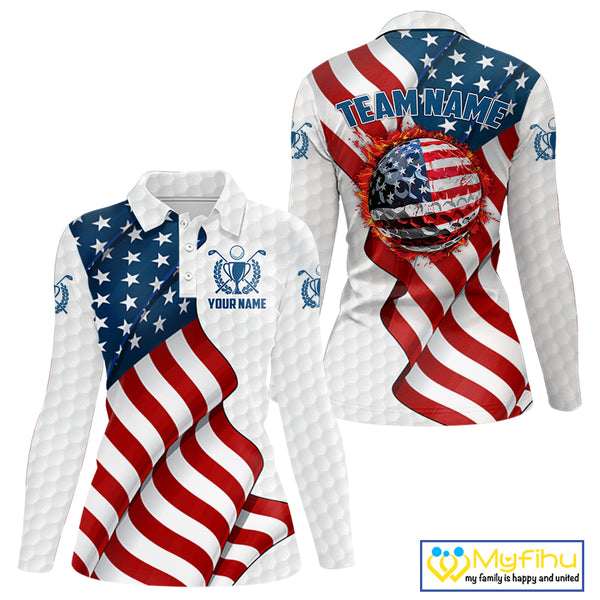 American Flag Golf Polo Shirts For Women Custom team golf jerseys, patriotic golf shirts NQS9930