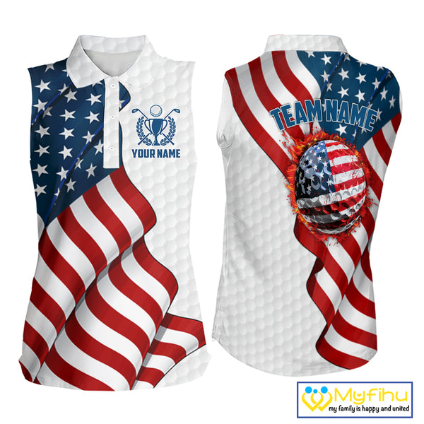 American Flag Women Golf sleeveless Polo Shirt Custom team golf jerseys, patriotic golf shirts NQS9930