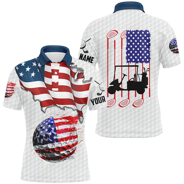 American flag white Golf ball Mens Golf Polo Shirts Custom Golf Shirts For Men, Patriotic Golf Gifts NQS7738