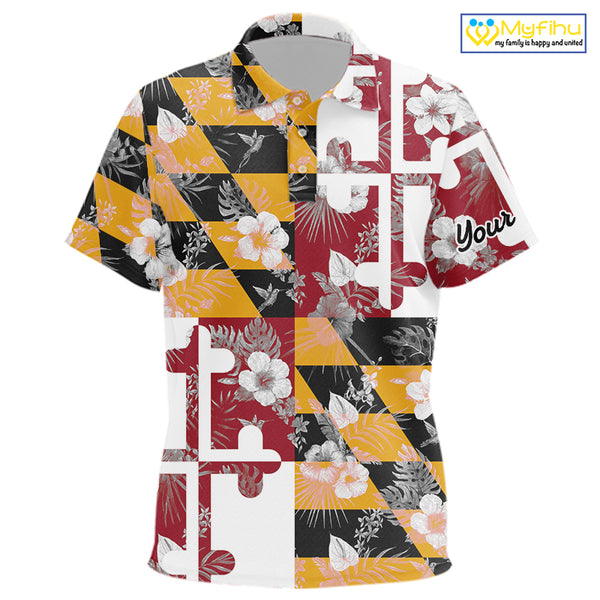 Maryland Flag tropical flower pattern Kid golf polos shirt Custom kid patriotic golf shirts NQS10064