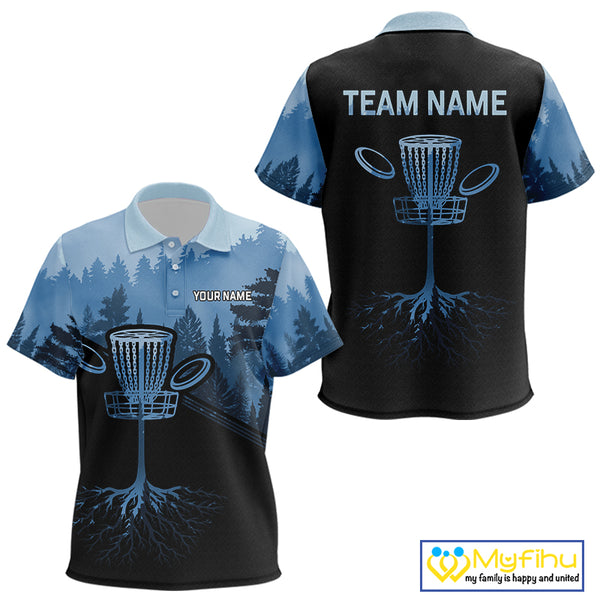 Black and Blue forest camo Kid Disc golf polo shirts Custom team disc golf wear, disc golf outfit NQS10065