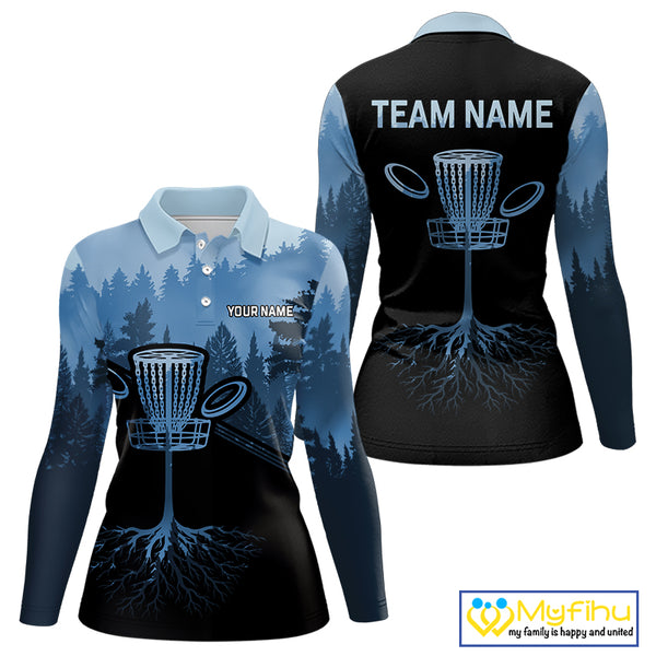 Black and Blue forest camo Womens Disc golf polo shirts Custom team ladies disc golf wear outfit NQS10065