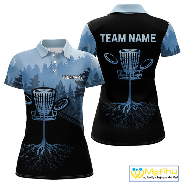 Black and Blue forest camo Womens Disc golf polo shirts Custom team ladies disc golf wear outfit NQS10065