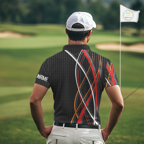 Mens Golf polo shirts flame golf ball sport Custom golf outfit for men, unique golf gifts | Black NQS10066