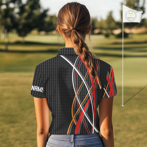 Women Golf polo shirts flame golf ball sport Custom golf outfit for ladies, unique golf gifts | Black NQS10066