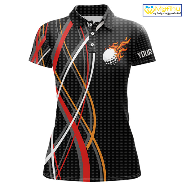 Women Golf polo shirts flame golf ball sport Custom golf outfit for ladies, unique golf gifts | Black NQS10066
