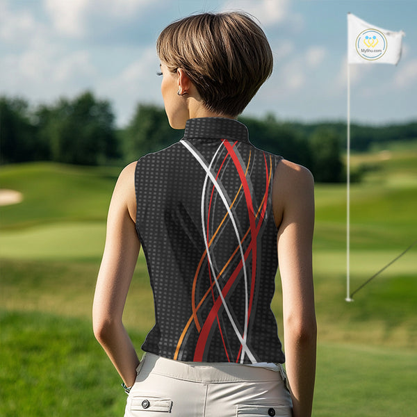 Women Sleeveless Golf polo shirts flame golf ball sport Custom golf outfit for ladies | Black NQS10066