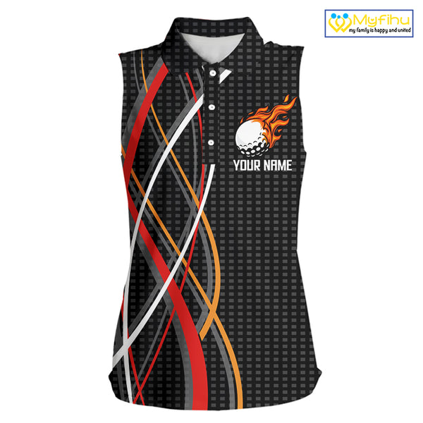 Women Sleeveless Golf polo shirts flame golf ball sport Custom golf outfit for ladies | Black NQS10066