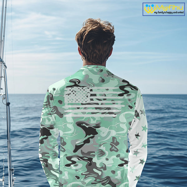 American flag Light green camo fishing personalized patriotic UV Protection camouflage Fishing jersey NQS10366