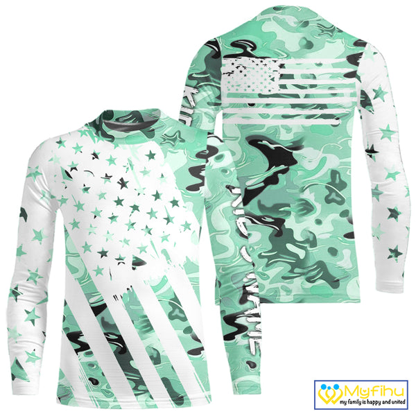 American flag Light green camo fishing personalized patriotic UV Protection camouflage Fishing jersey NQS10366