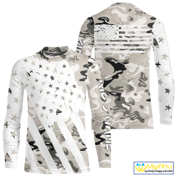 American flag Light gray camo fishing personalized patriotic UV Protection camouflage Fishing jersey NQS10367
