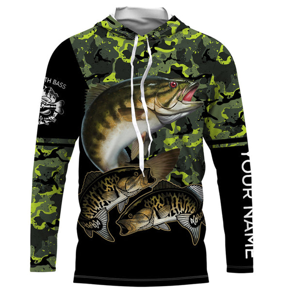 Smallmouth Bass fishing black green camo custom name sun protection long sleeve fishing shirts NQS3869