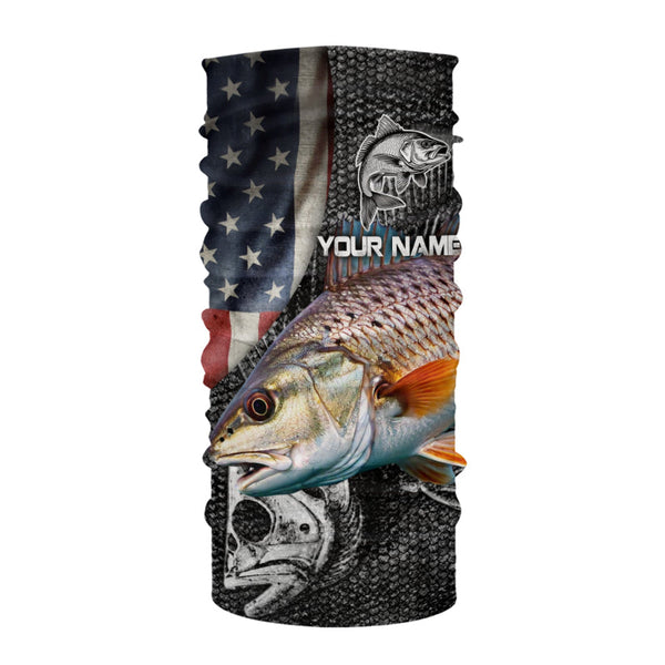 Redfish red drum fishing fish skeleton American flag Custom sun protection long sleeve fishing shirts NQS4053
