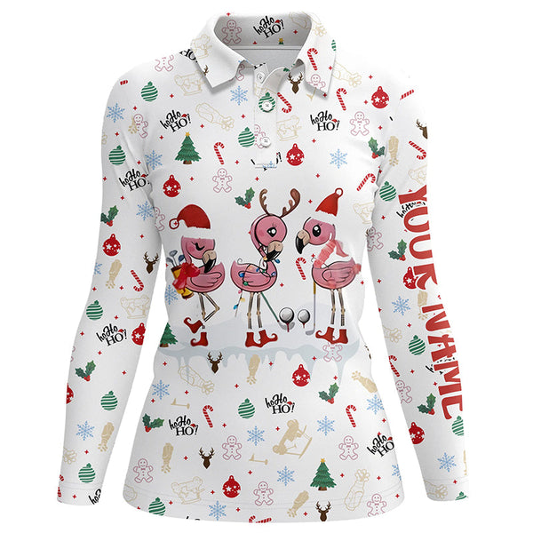 Funny Christmas golf shirts custom white women golf polos Flamingo golf friend Christmas gifts NQS6511