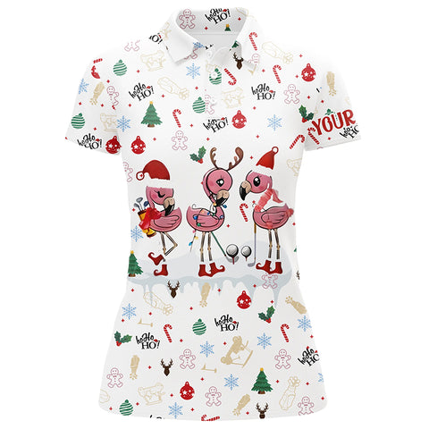 Funny Christmas golf shirts custom white women golf polos Flamingo golf friend Christmas gifts NQS6511