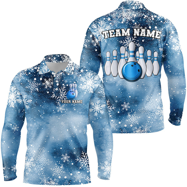 Blue Snowflake Christmas pattern Men's Bowling shirt Custom Christmas Team Bowling League Jersey NQS8854