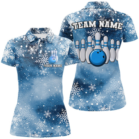 Blue Snowflake Christmas pattern Women's Bowling shirt Custom Christmas Team Bowling League Jersey NQS8854