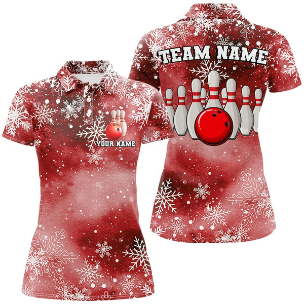 Red Snowflake Christmas pattern Women's Bowling shirt Custom Christmas Team Bowling League Jersey NQS8855