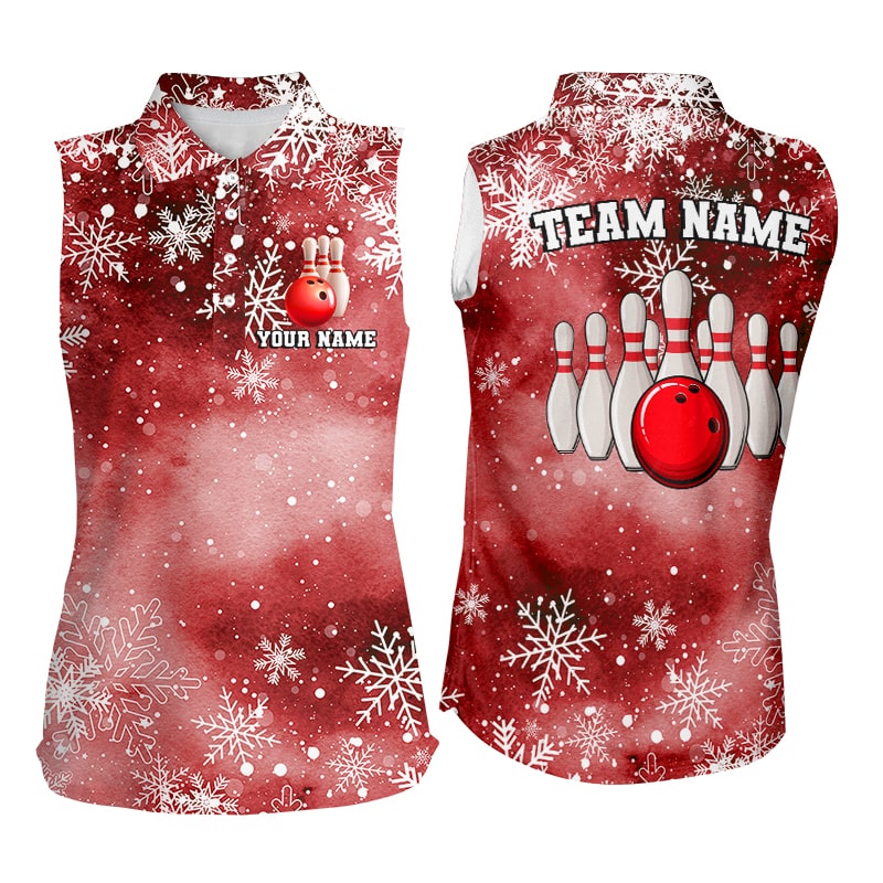 Red Snowflake Christmas pattern Sleeveless Polo Shirt Custom Christmas Team Bowling League Jersey NQS8855