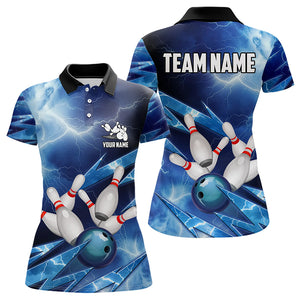 Blue Lightning Thunder Storm Bowling Polo, Quarter Zip Shirt For Women Custom Bowling Team Jersey NQS9114