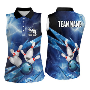 Blue Lightning Thunder Storm Bowling sleeveless polo Shirt Custom Bowling Team Jersey NQS9114