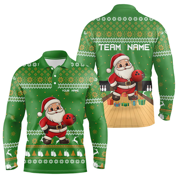 Green Ugly Christmas pattern Santa Bowling Polo, Quarter Zip Shirt For Men Custom Bowling Team Jersey NQS9115