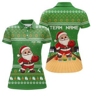 Green Ugly Christmas pattern Santa Women Bowling Polo, Quarter Zip Shirt Custom Bowling Team Jersey NQS9115