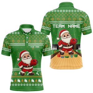 Green Ugly Christmas pattern Santa Bowling Polo, Quarter Zip Shirt For Men Custom Bowling Team Jersey NQS9115