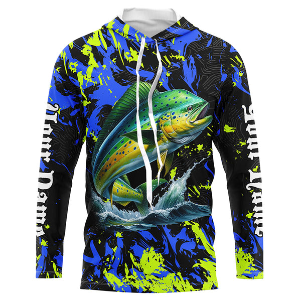 Mahi mahi fishing green blue camo Custom UV protection performance long sleeve fishing shirt jerseys NQS7123