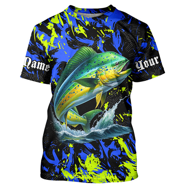 Mahi mahi fishing green blue camo Custom UV protection performance long sleeve fishing shirt jerseys NQS7123