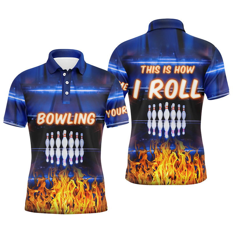 Custom blue flame Bowling polo Shirts For Men, this is how I roll team Bowling Jerseys NQS5634