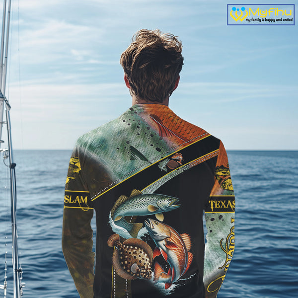Redfish, Trout, Flounder fishing scales Custom long sleeve fishing shirts, TX Slam fishing jerseys NQS10217