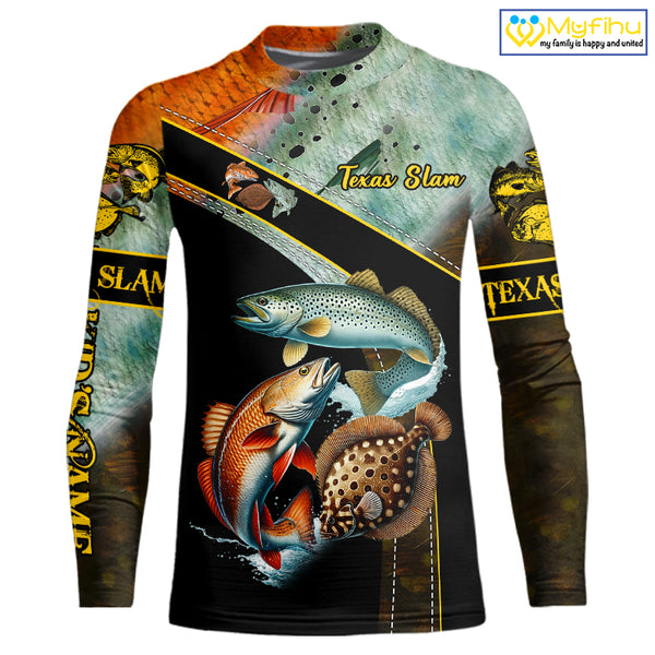 Redfish, Trout, Flounder fishing scales Custom long sleeve fishing shirts, TX Slam fishing jerseys NQS10217