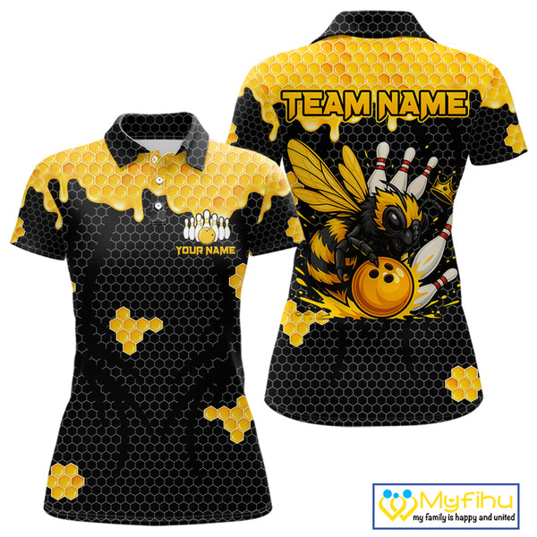 Custom Black and Yellow Honey Bee Bowling Shirts For Women, Bee Bowling Team Bowlers Outfit NQS10376