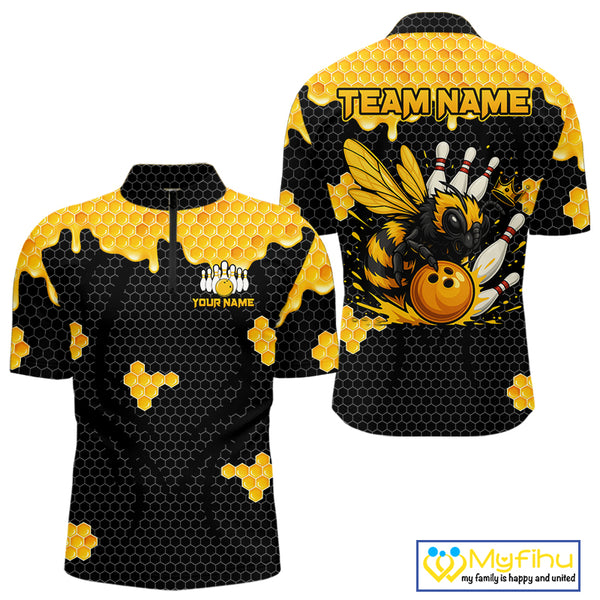 Custom Black and Yellow Honey Bee Bowling Shirts For Men, Bee Bowling Team Bowlers Outfit NQS10376