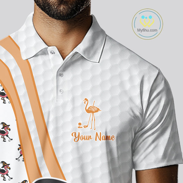 Funny Mens golf polo shirt custom Halloween flamingo pattern white golf shirts NQS10377