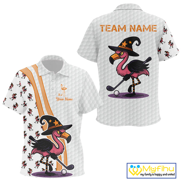 Funny Kid golf polo shirt custom Halloween flamingo pattern white golf shirts NQS10377