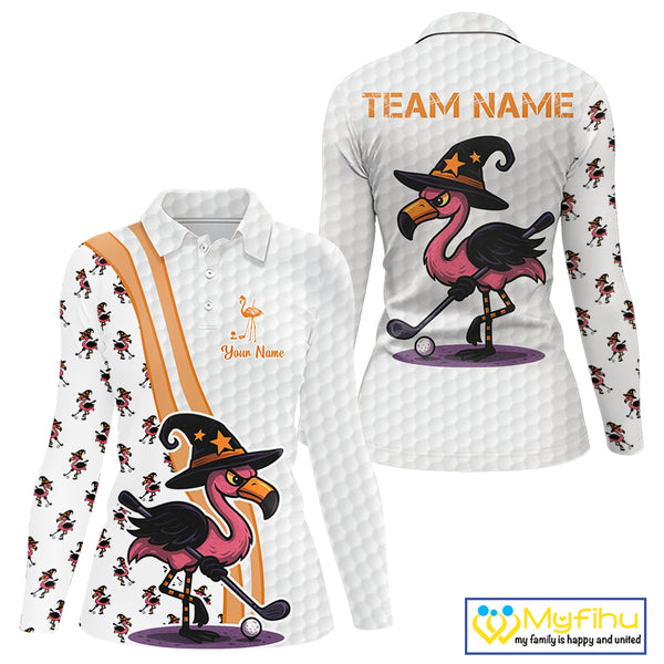 Funny Women golf polo shirt custom Halloween flamingo pattern white golf shirts NQS10377