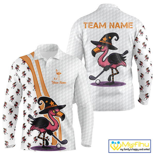 Funny Mens golf polo shirt custom Halloween flamingo pattern white golf shirts NQS10377