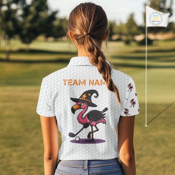Funny Women golf polo shirt custom Halloween flamingo pattern white golf shirts NQS10377