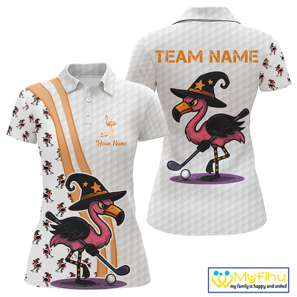 Funny Women golf polo shirt custom Halloween flamingo pattern white golf shirts NQS10377