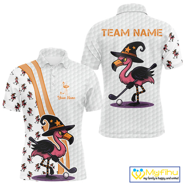 Funny Mens golf polo shirt custom Halloween flamingo pattern white golf shirts NQS10377