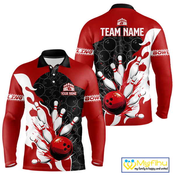 Black and Red Camo Bowling Polo, Quarter Zip Shirt For Men custom Bowling Team Jerseys Uniform NQS10380
