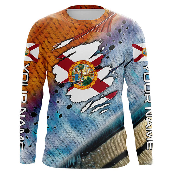 Inshore slam redfish trout snook scales Florida flag Custom patriotic fishing long sleeve shirts NQS8621