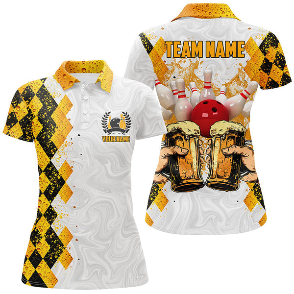 Bowling Beer argyle pattern Custom Bowling Polo, 1/4 zip Shirts For Women Bowling Team League Jersey NQS8423